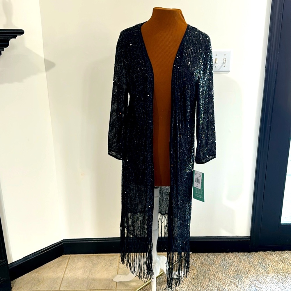 Black Sequin Long Outer XL NWT